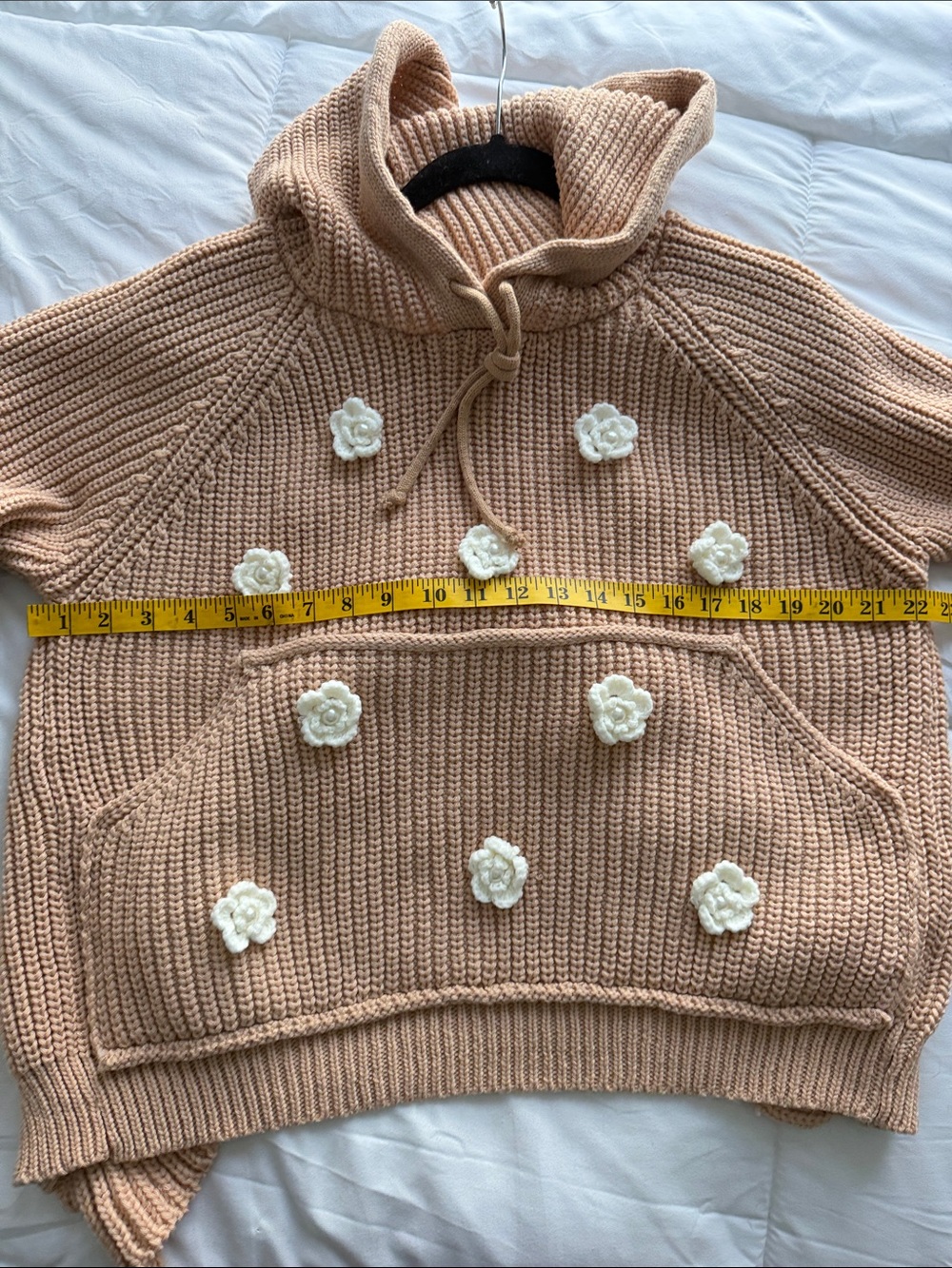 POL Beige Knit Hoodie Sweater with Cream Floral Appliqués - Picture 7 of 7